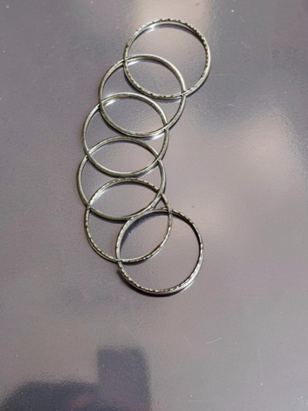 6 Silver Hammered Slim Stacking Bangle Set - 2 5/8"